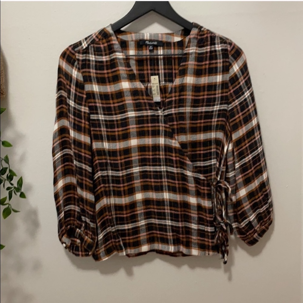Madewell plaid gauze double-tie wrap top - Picture 5 of 8